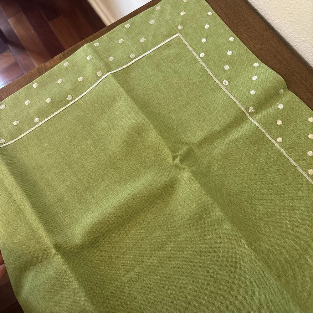 Episode NIP Poly Linen Feel Tablecloth Sage Green Polka Dots Rectangle 60